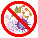Icon depicting germs and viruses with a red "no" symbol, representing Elevate Cleaning ID's commitment to preventing the spread of harmful pathogens in homes and workplaces.